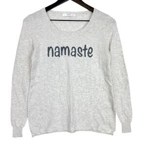 Subtle Luxury Namaste Embroidered Lightweight Sweater Gray Cotton Blend - XS/S